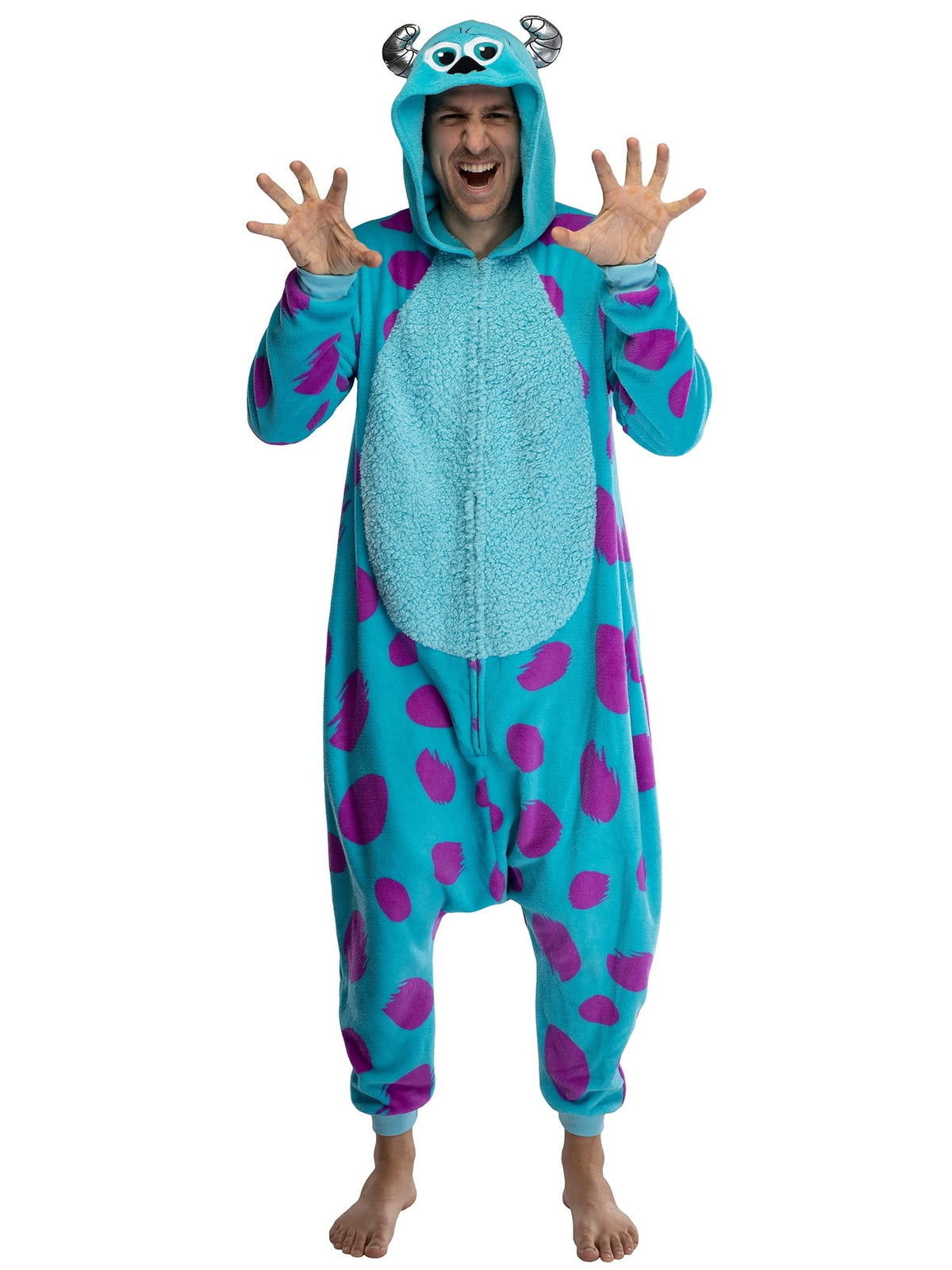 Disney Monsters Inc. Adult Sulley Kigurumi Sherpa Fleece Cosplay Costume One-Piece Union Suit (L/XL)