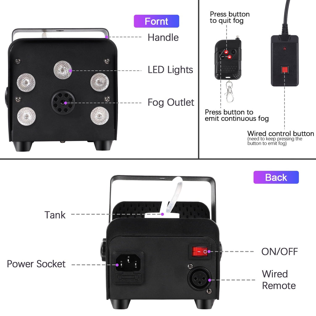 Wondnuga Halloween Fog Machine Smoke Machine 550W 3-in-one RGB Light Beads Smoke Machine Remote Control for Halloween Pa