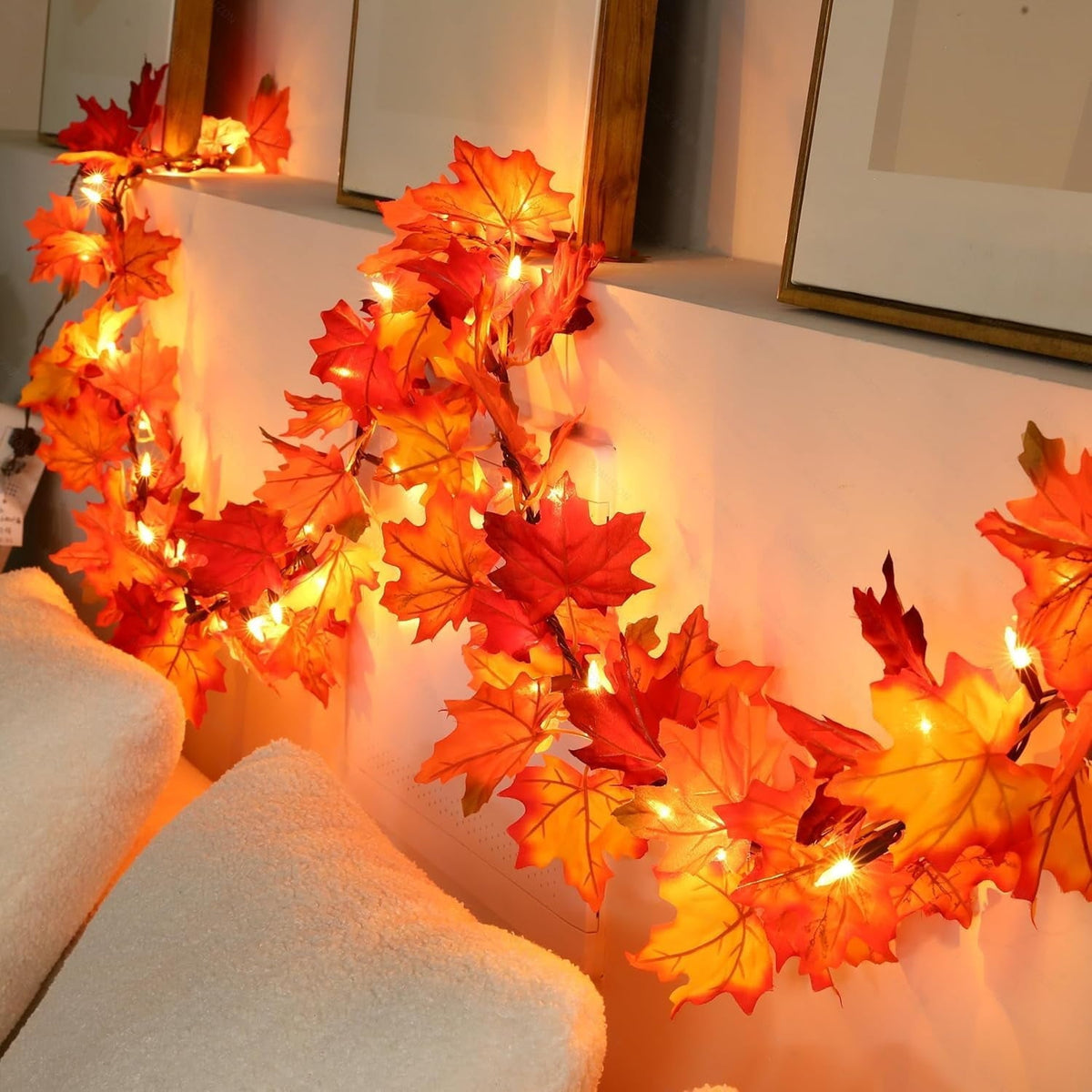 AGCAN 3 Pack Maple Leaf String Light, Total 60 LED 30Ft Artificial Fall Decor Leaf Light USB Operated Centerpiece Table