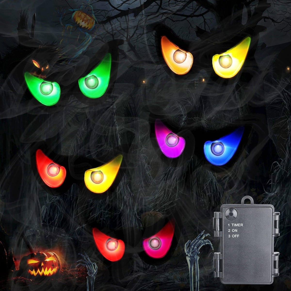 Toodour Halloween Ghost Eyes Lights, 10 LED Battery Halloween Lights with RGB Flashing Eyes, Waterproof Spooky Eyeball H