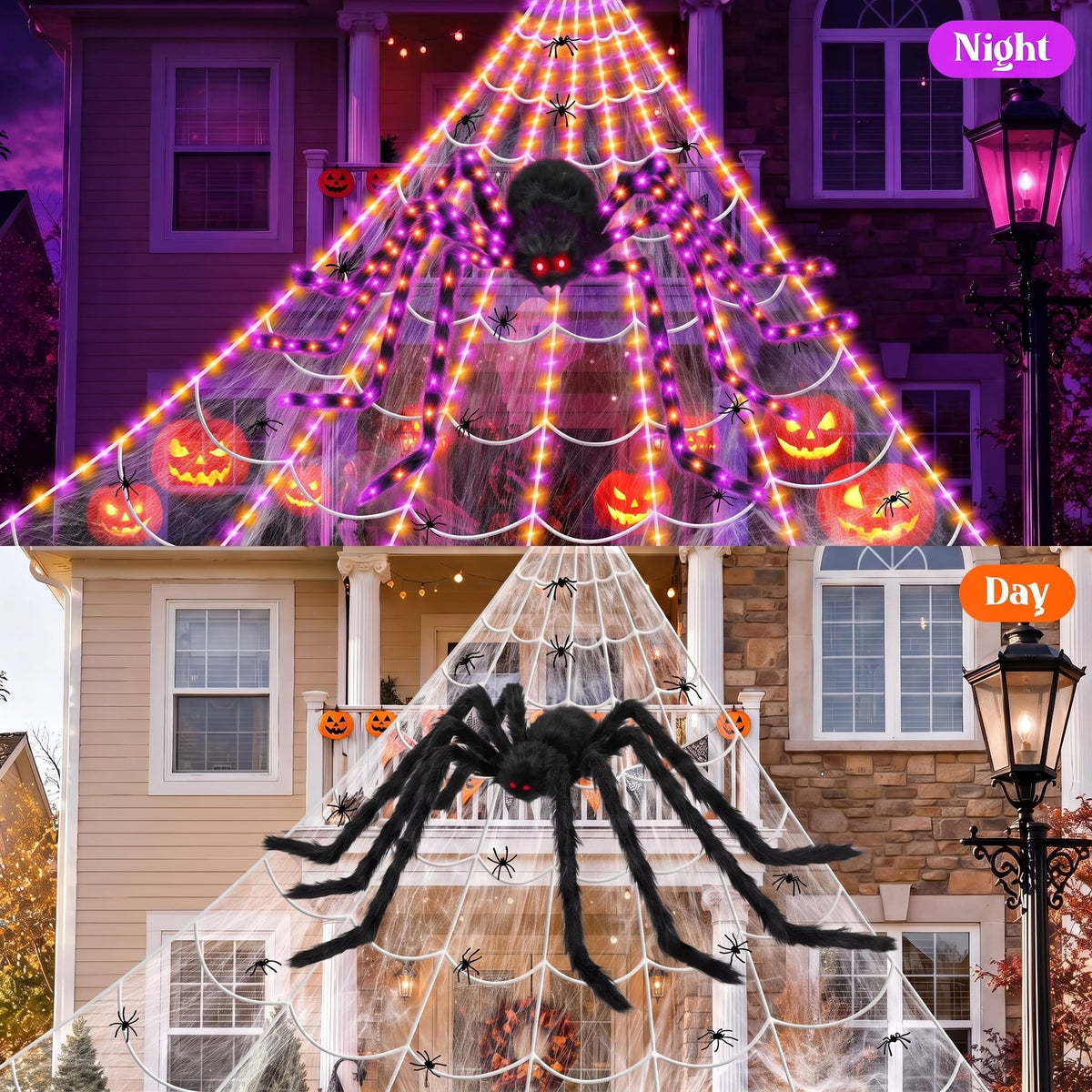 Leyaron Halloween Decorations Outdoor, 350 LED Halloween Spider Web String Lights with 79" Lighted Spider for Outdoor Ga