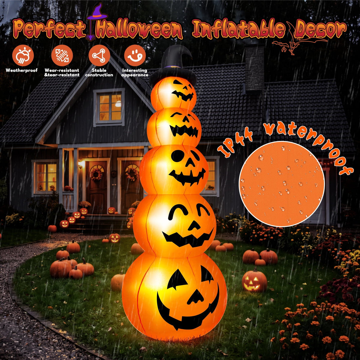 Yexmas 10ft Halloween Inflatable Pumpkins Outdoor Decor with Black Cat Tombstone and Spectre, Built-in LED Lights, for H