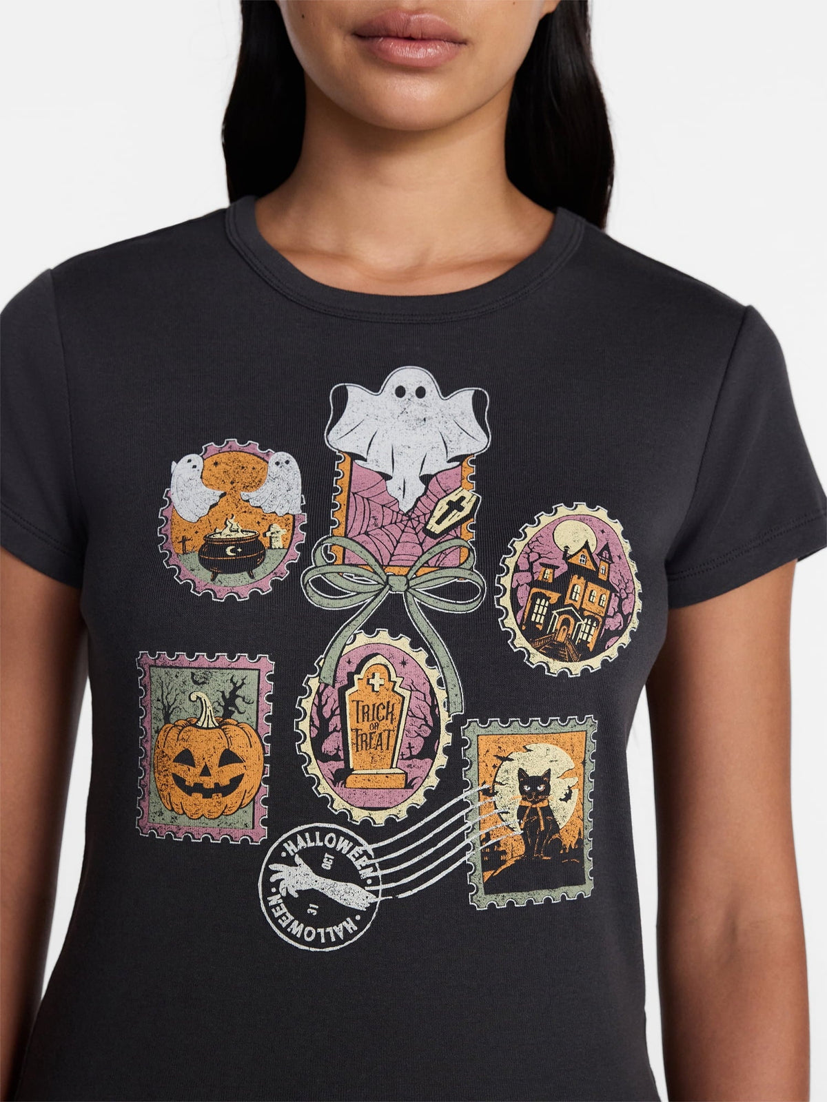 Halloween Stamp Women's Graphic Tee with Short Sleeves, Sizes XXS-XXL