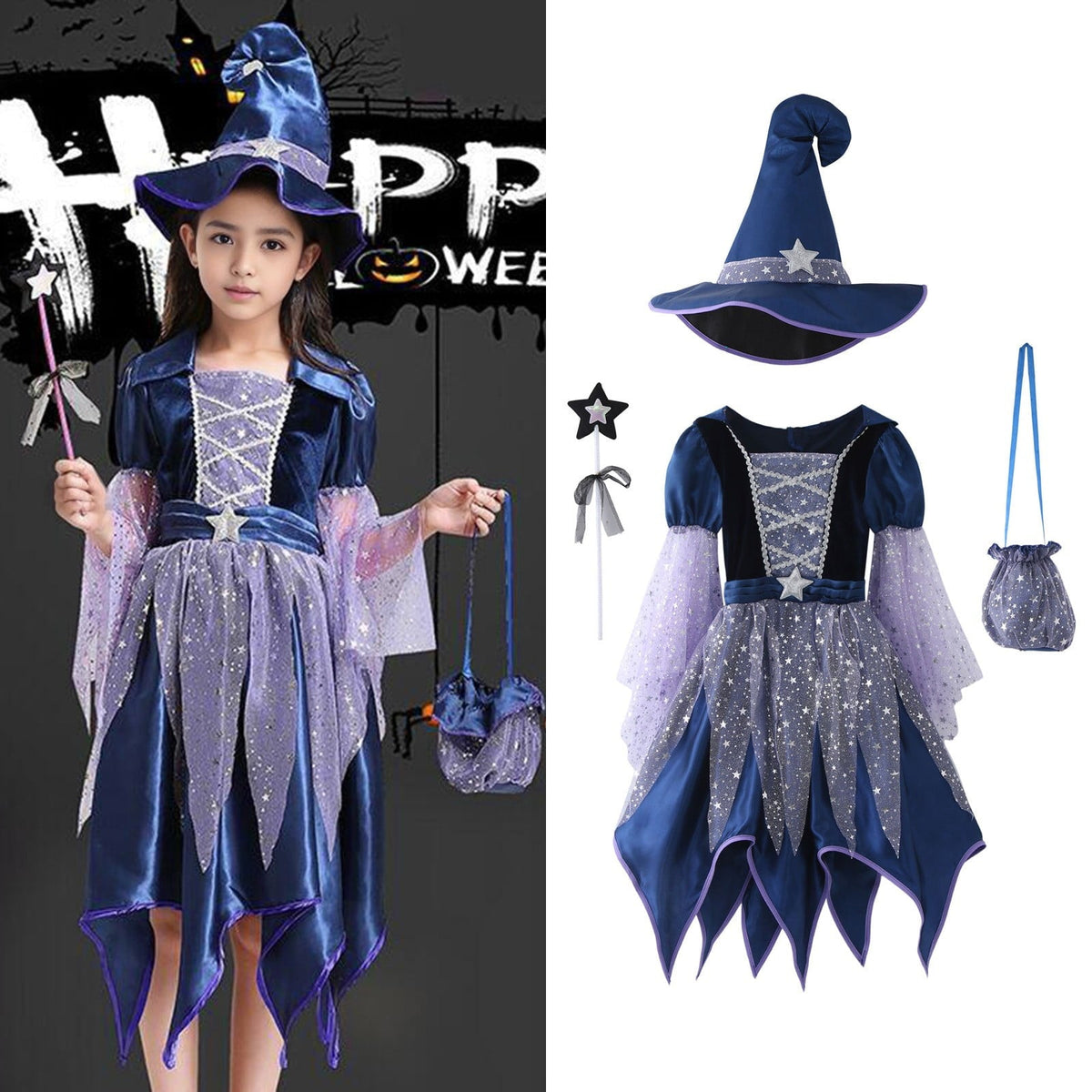 Gunia Girls Witch Tutu Dress Outfits With Hat 4 Piece Halloween Cosplay Dress Role Play For Toddler Kids Holiday Party D
