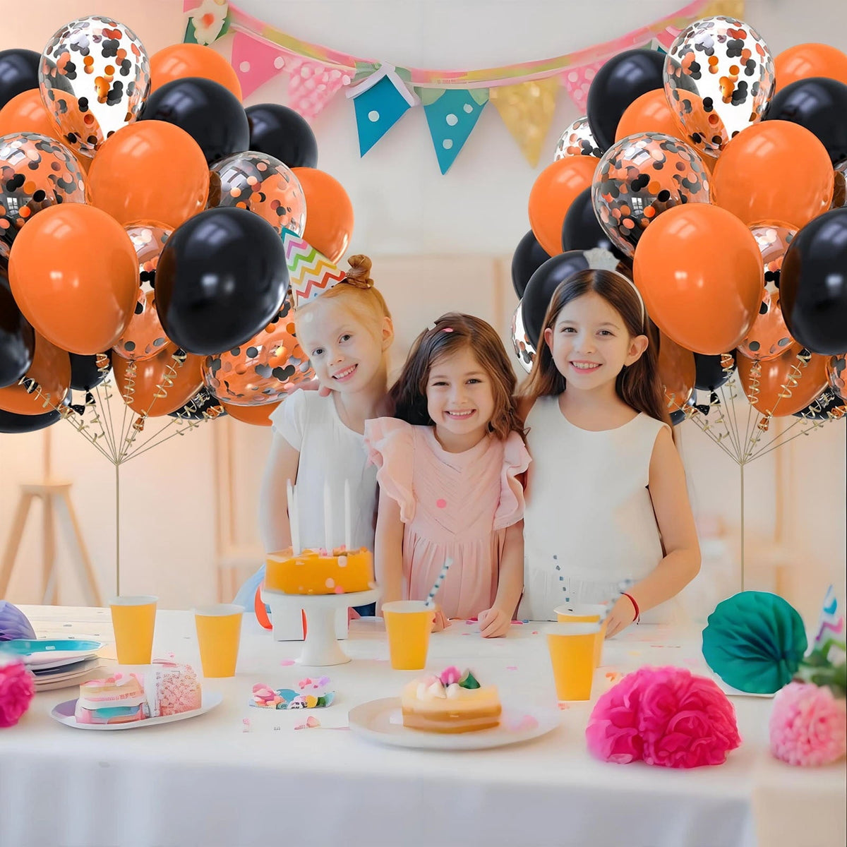12 Inch Latex Balloons 30Pcs Halloween Party Decorations, Black Orange Confetti Balloons Set for Birthday Party Supplies