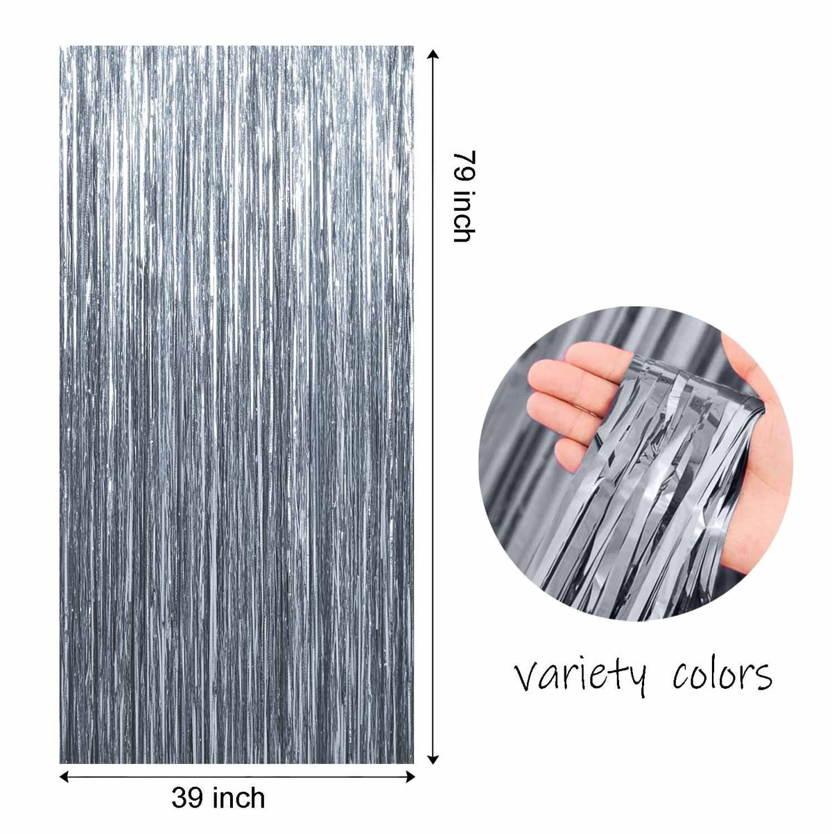 Sm:)e 2-Pack Light Bright Silver Foil Fringe Curtains for Events - Birthday, Wedding, Graduation, Christmas, Baby Shower