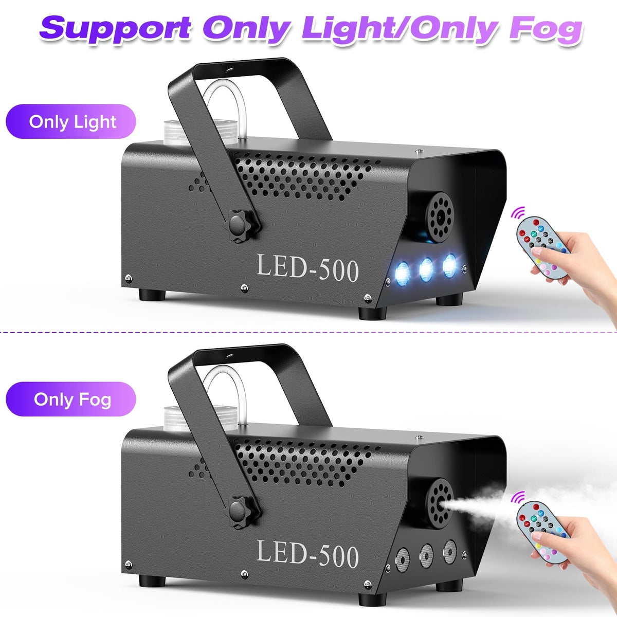 500W Fog Machine with RGB LED Lights, Remote Control, 3000CFM, 15 Lighting Effects for Wedding, DJ, Party, Concert, Hall