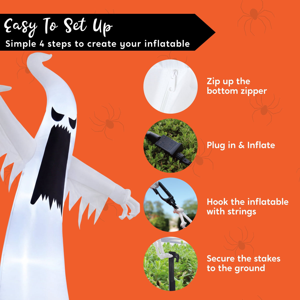 Joyfy 12ft Halloween Ghost Inflatable, Giant Ghosts inflatables with Build-in LEDs Outdoor Decorations, Blow Ups Hallowe