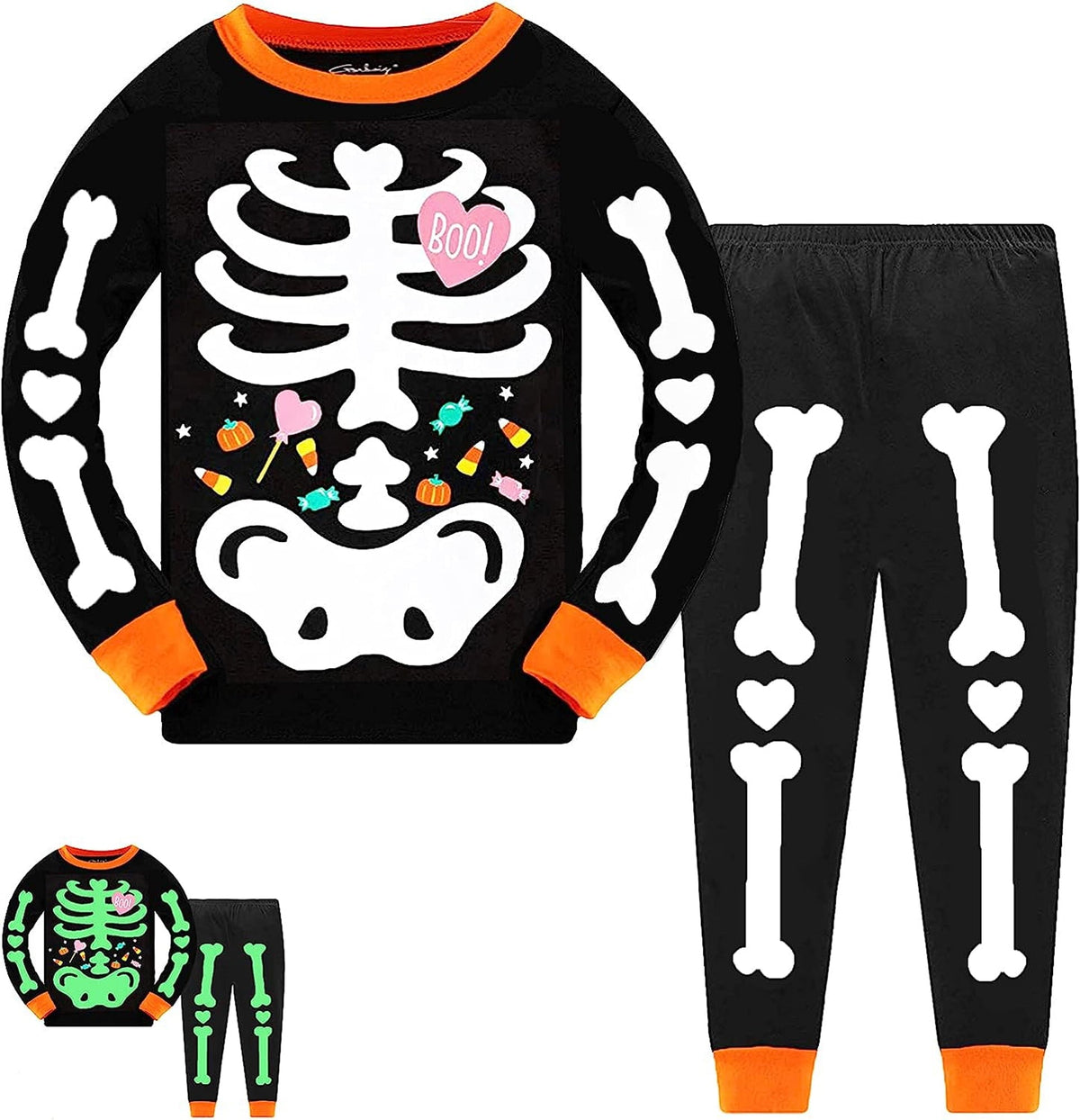 FEDPOP Toddler Halloween Pajamas Kids Skeleton Glow in the Dark Sleepwear Pjs Set 5T