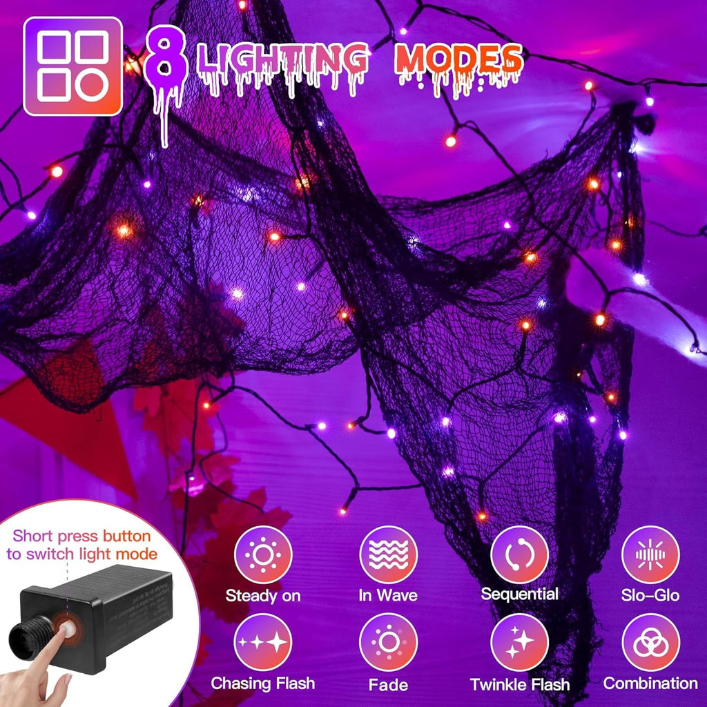 66FT 200 LED Halloween Lights, Halloween Lights Outdoor with 8 Lighting Modes, Waterproof Halloween String Lights for Ch