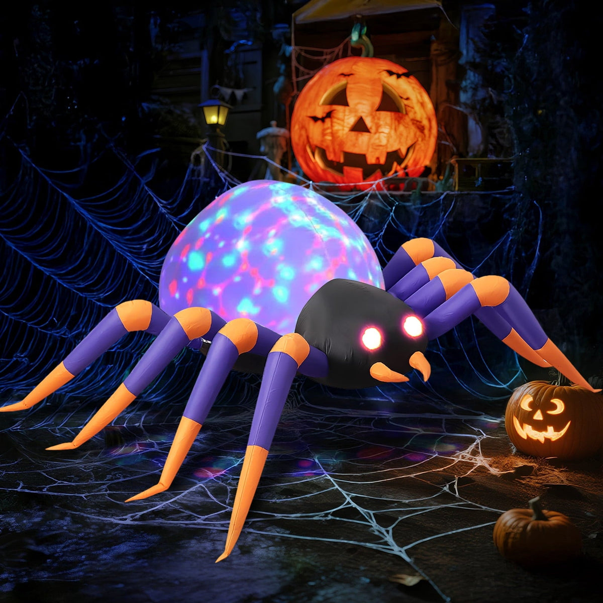 GVDV 8 FT Halloween Spider Inflatables Outdoor Decorations, Blow Up Yard Decoration with Built-in LED Lights for Holiday