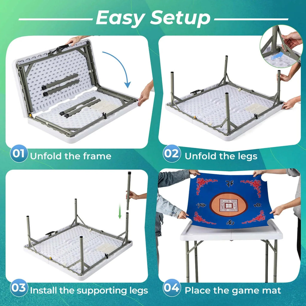 Costway Folding Mahjong Table With Cup Holders, Felt Mat And Carrying Handle - 35in x 35in x 29in