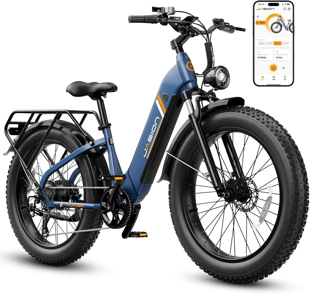 Jasion Electric Bike 1500W, 30+ MPH, 35-80 Miles, 26 in x 4 in Fat Tires - THUNDER