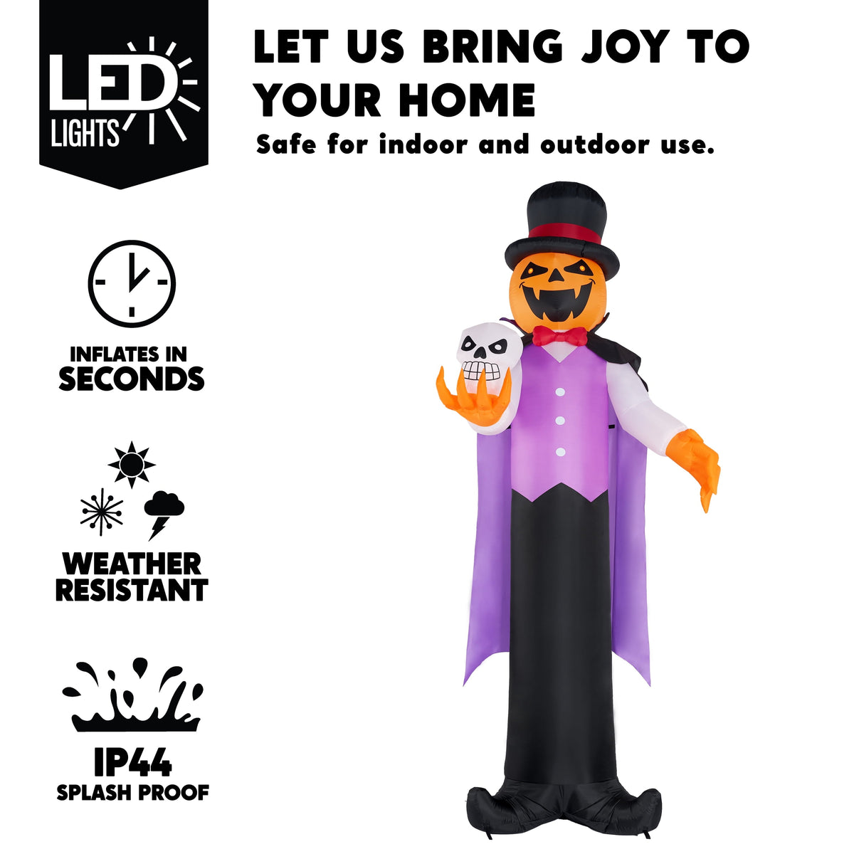 Joyfy 12 ft Giant Halloween Inflatable Pumpkin Ghost Vampire with Skull Decoration with Built-in LEDs, Ghost Halloween D