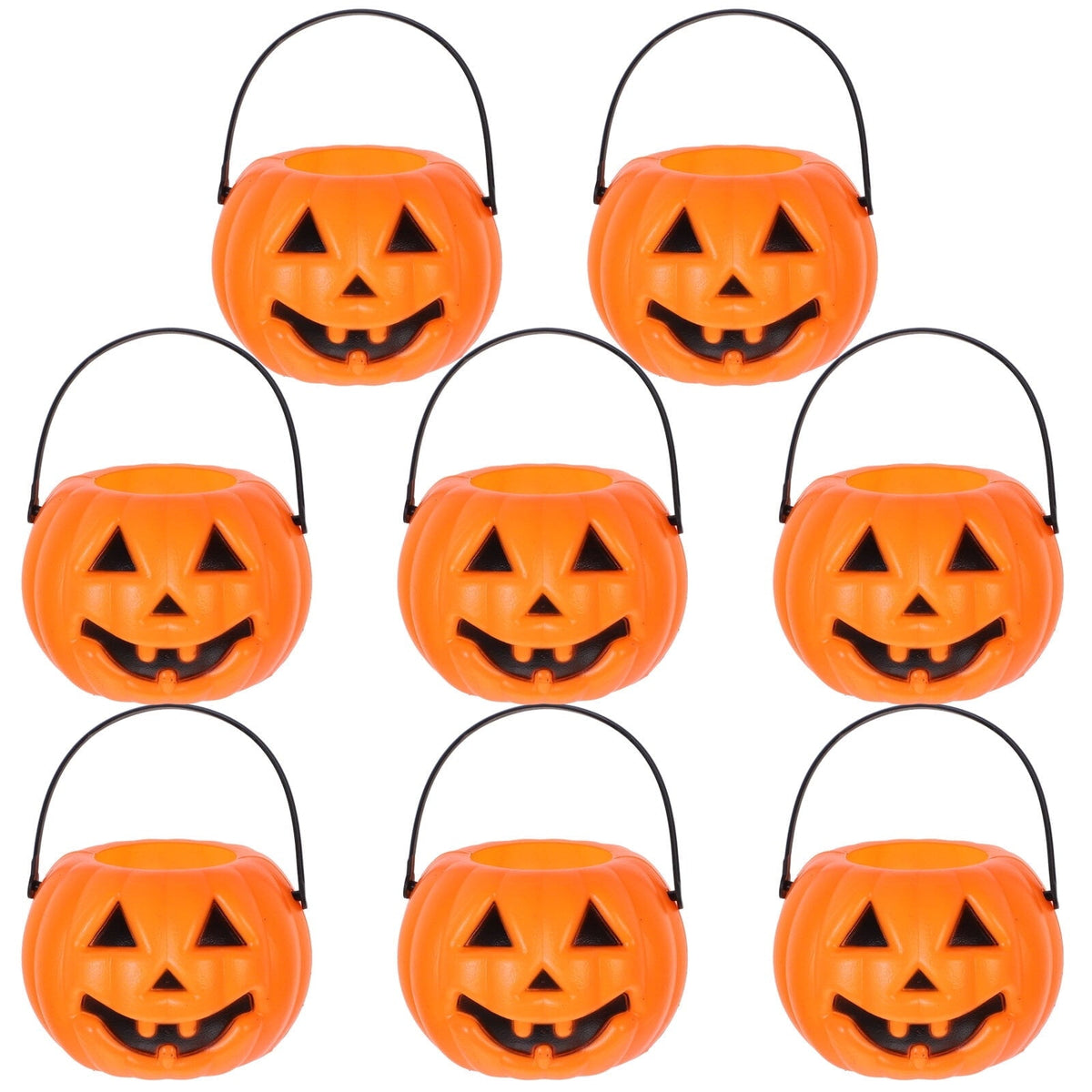 8-Pack Plastic Pumpkin Candy Buckets - Halloween Trick or Treat Pails for Kids, Orange Party Decorations, Durable Candy
