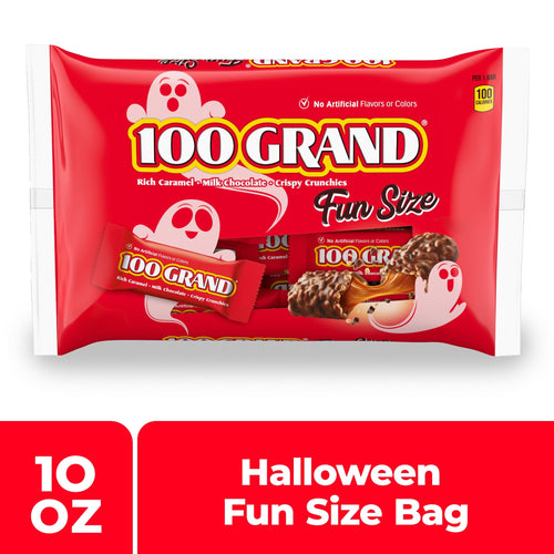 100 Grand Fun Size Halloween Chocolate Candy Bars, Halloween Candy Bulk, Crispy Crunchies and Milk Chocolate with Rich C