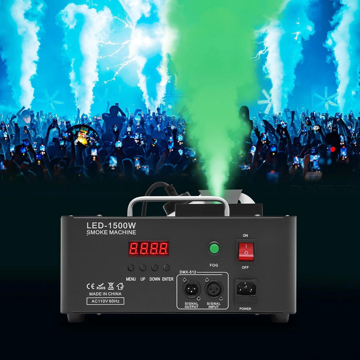 1500W Fog Machine Portable Fog Maker Machine with LED Lights and Remote Control for Wedding Halloween Party Stage Effect