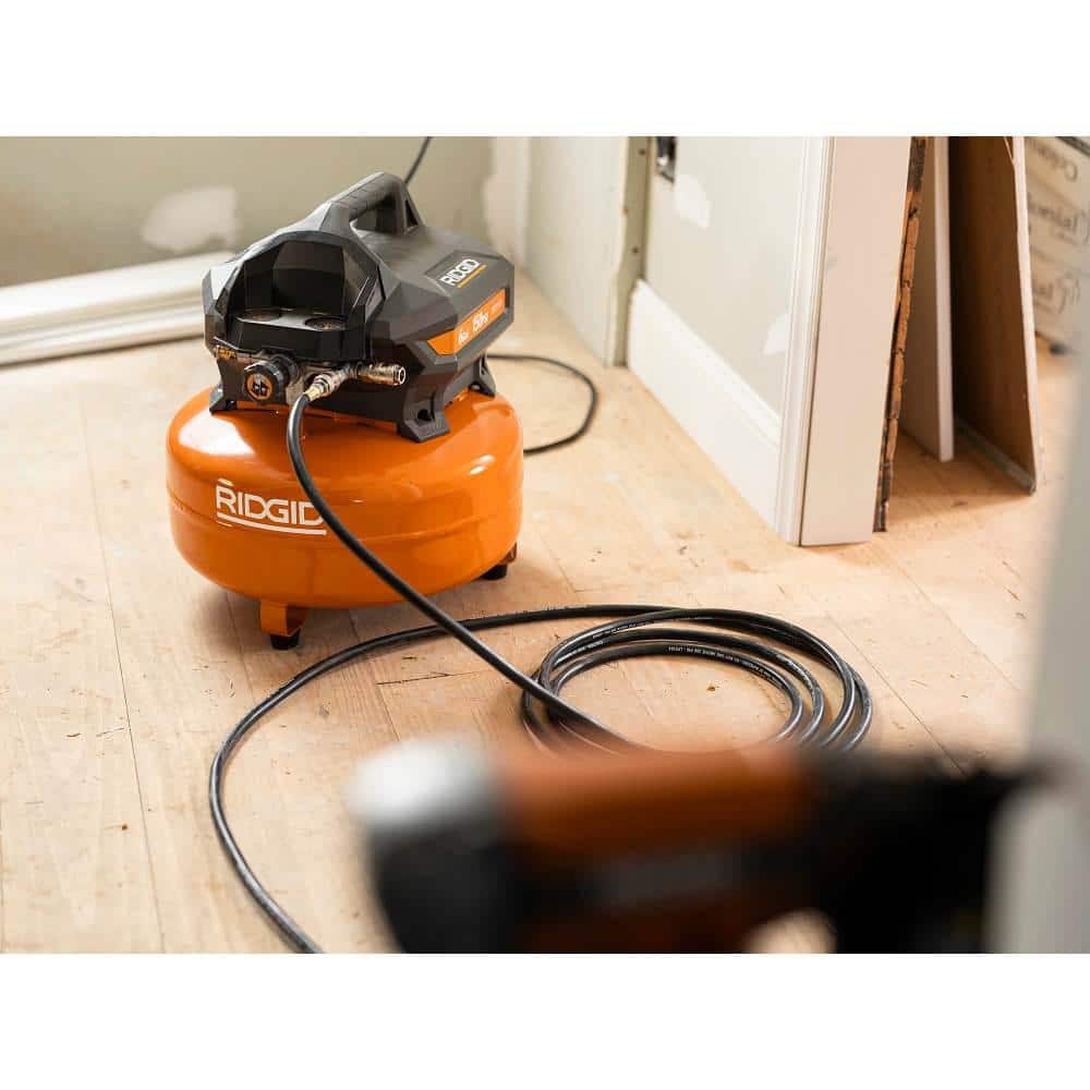 RIDGID 6 Gal. Portable Electric Pancake Air Compressor With 18GA Brad Nailer, 16GA Finish Nailer And 18GA Finish Stapler