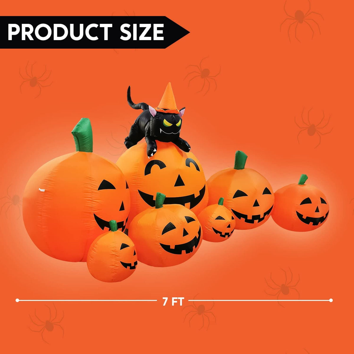 Joyfy 7 ft Halloween Inflatable Long Pumpkin with Witch's Cat Decorations Inflatables with Build-in LEDs, Halloween Deco