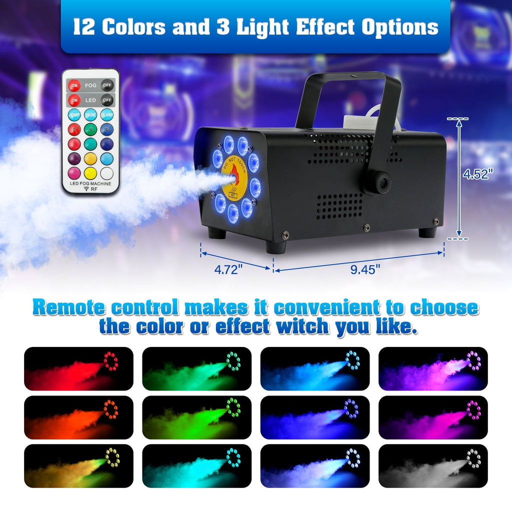TCFUNDY 500W Fog Machine w/ LED RGB 9IN1 Fogger Smoke Maker with Wireless Remote Controller
