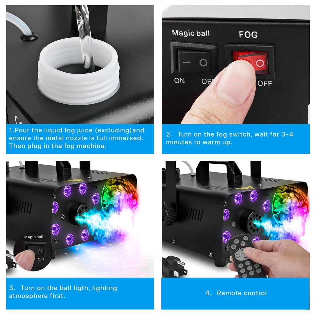 Yexmas 600W Fog Machine with Disco Ball & 8 RGB LED Lights – 2000CFM and Remote Control for Parties, Weddings, Halloween
