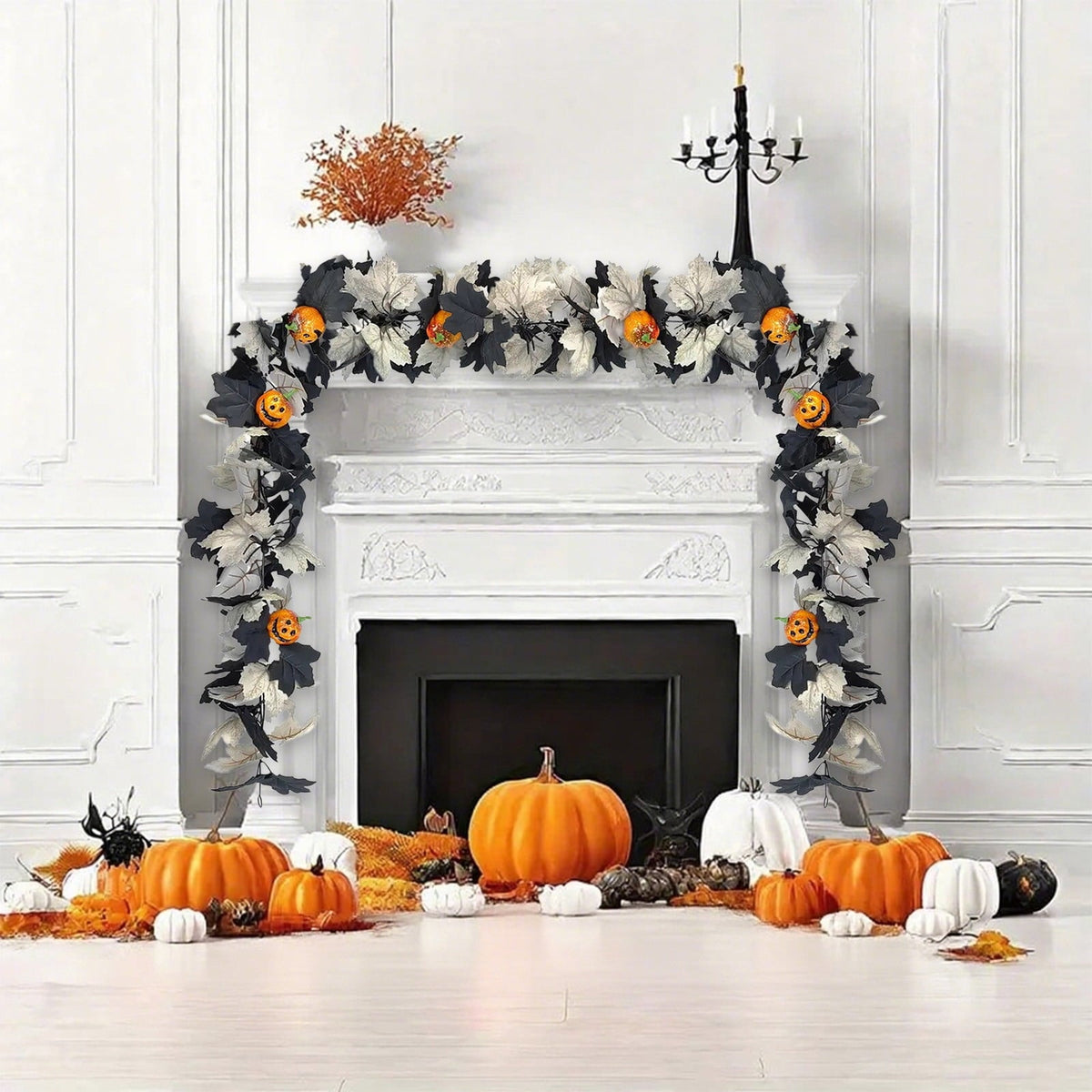 Halloween Pumpkin Garland - 68" Fall Leaf Decor for Mantle, Staircase & Porch, Outdoor/Indoor Autumn Thanksgiving Party