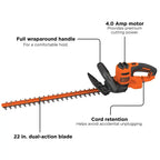 BLACK+DECKER 22 in 4.0 Amp Corded Dual-Action Electric Hedge Trimmer - BEHT350