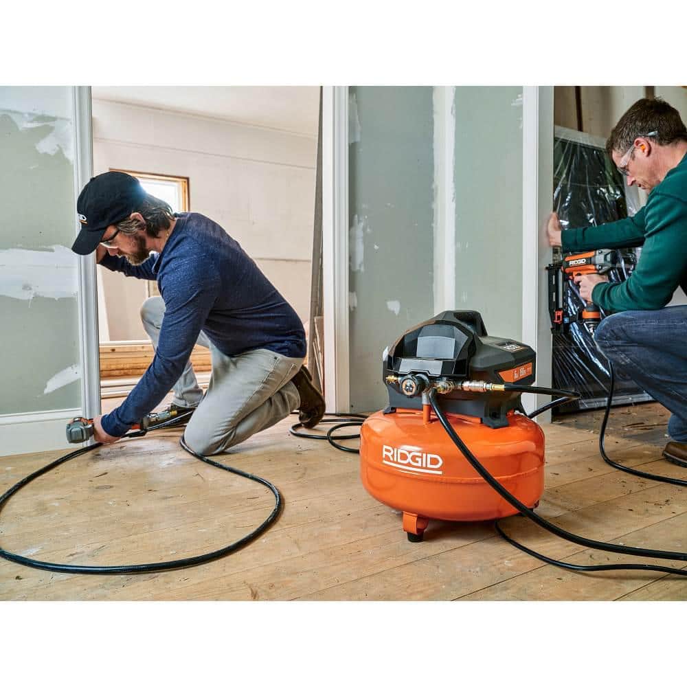 RIDGID 6 Gal. Portable Electric Pancake Air Compressor With 18GA Brad Nailer, 16GA Finish Nailer And 18GA Finish Stapler