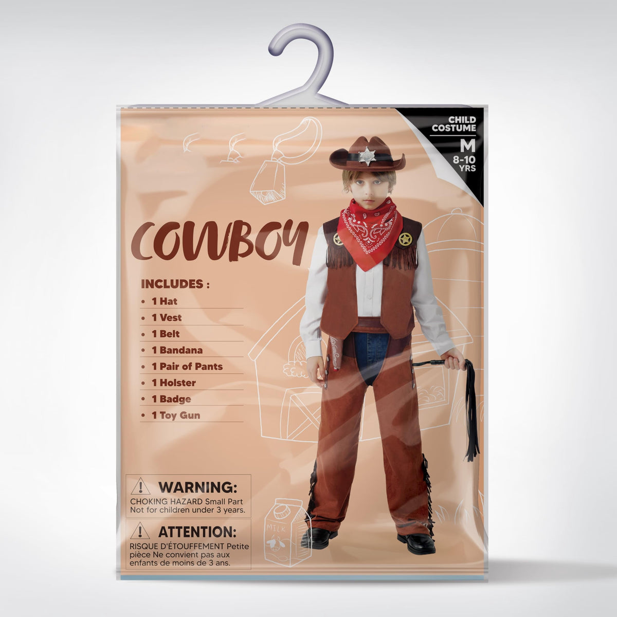 Joyfy Halloween Cowboy Costume for Boys, Kids Cowboy Costume Set, Brown Western Style Cowboy Outfit with Cowboy Hat for