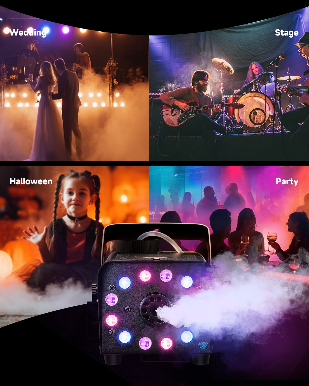 Donner Halloween Fog Machines 600W, 3000 CFM, 13 Colors, 12 RGB LED Lights, Smoke Machine for Party Wedding