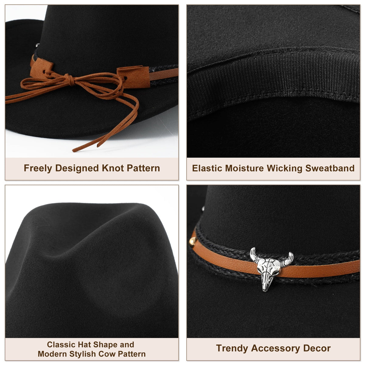 Wowstyle Wide Brim Cowboy Hat for Adult Men Women Cowgirl Hat with Adjustable Leather Band Western Cattleman Cowboy Rode