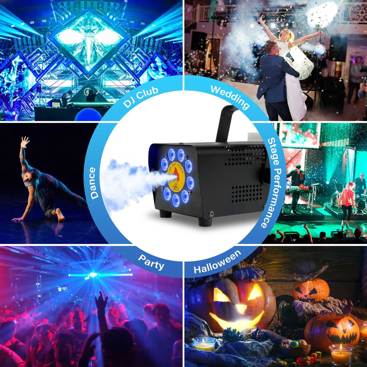 TCFUNDY 500W Fog Machine w/ LED RGB 9IN1 Fogger Smoke Maker with Wireless Remote Controller