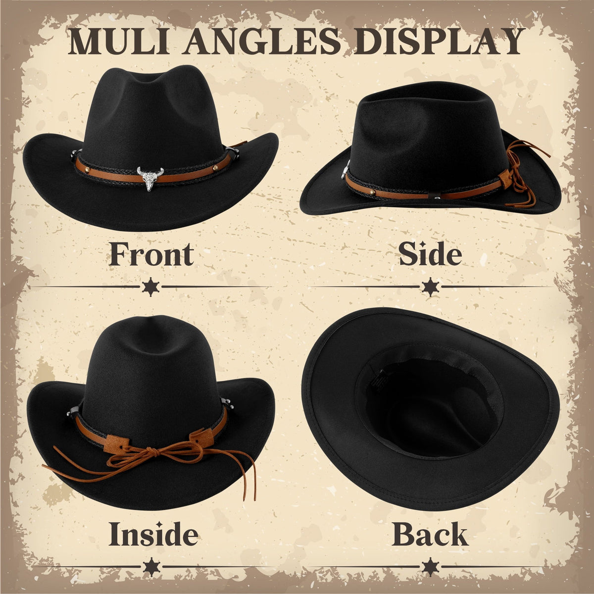 Wowstyle Wide Brim Cowboy Hat for Adult Men Women Cowgirl Hat with Adjustable Leather Band Western Cattleman Cowboy Rode