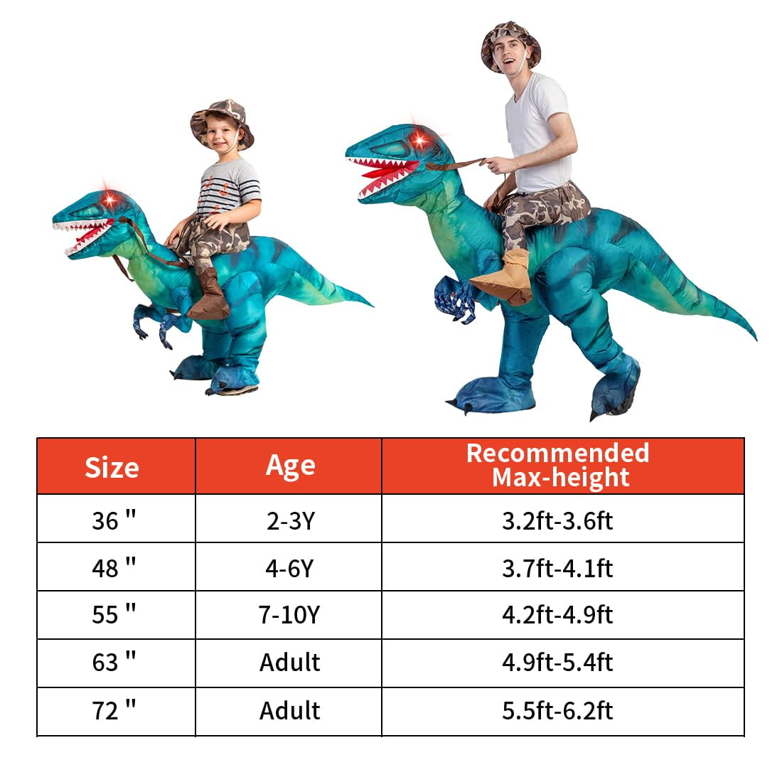 GOOSH 55 inch Halloween Costume Inflatable Dinosaur Costume, Toddler Dinosaur Costume Blow Up Dinosaur Costume Kids Size