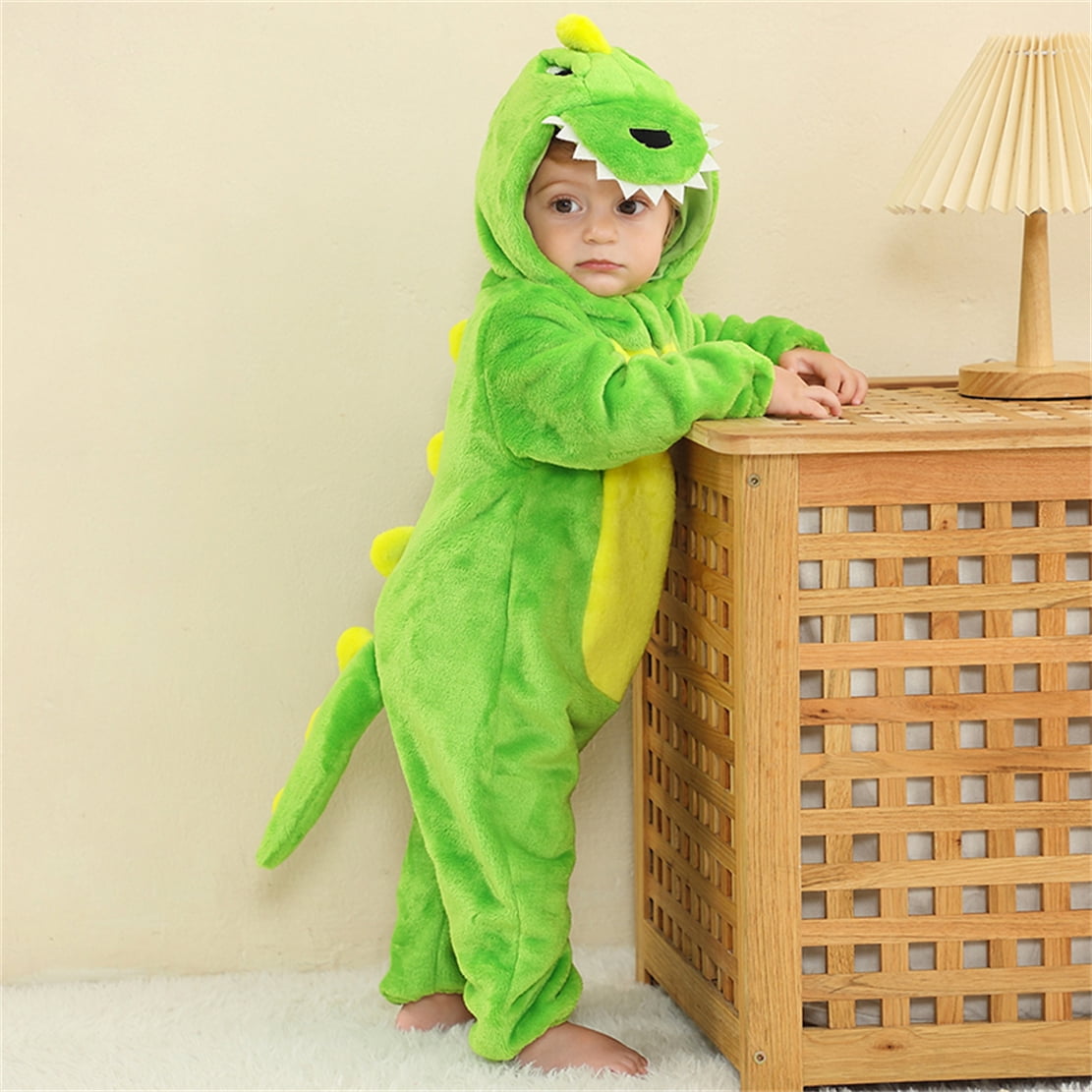 WIBACKER Infant Toddler Dinosaur Animal Fancy Dress Costume Baby Winter Flannel Hooded Romper Christmas Halloween Cospla