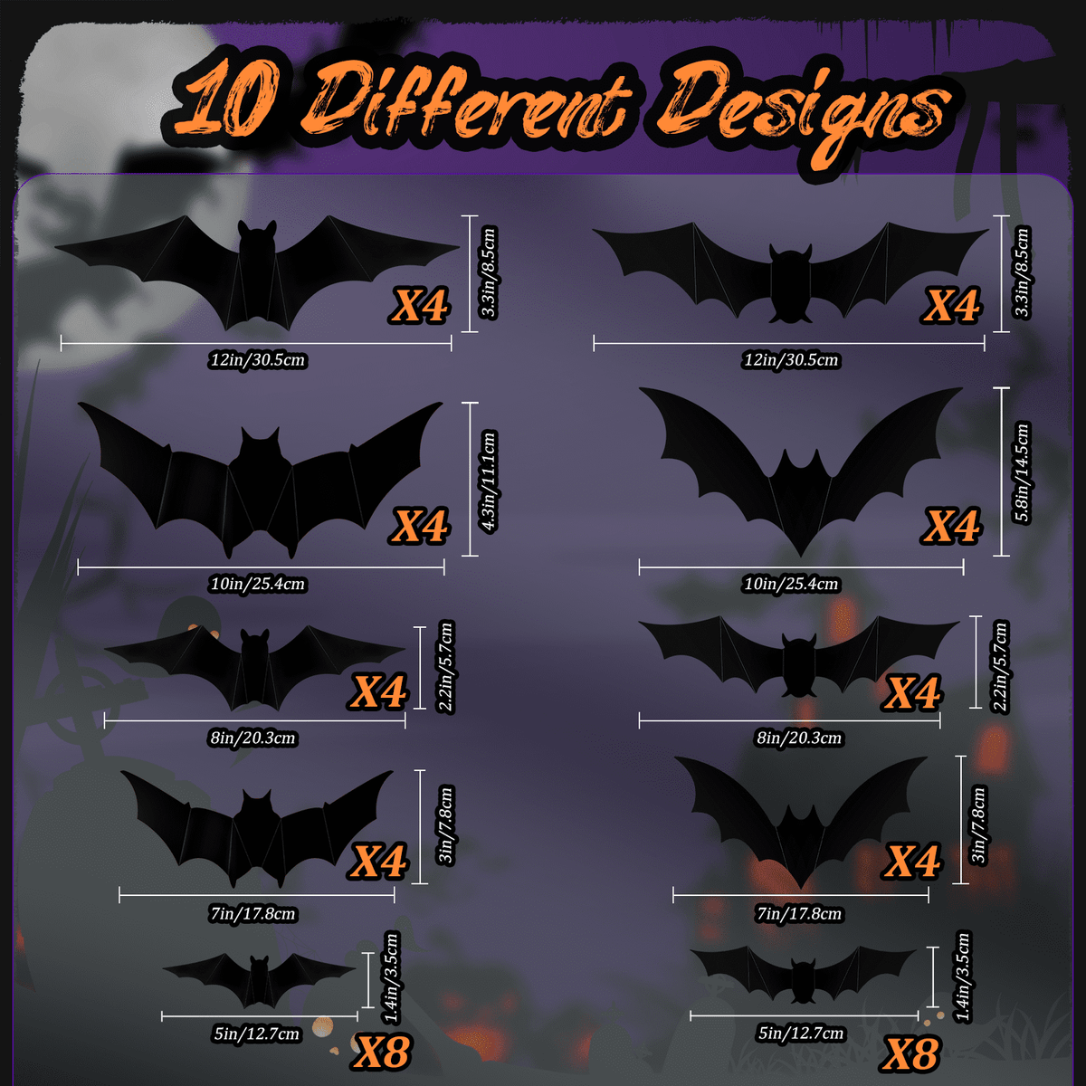 PChero 48Pcs Halloween Bats Wall Decor with 12 Color Changing Lights, 3D Light up Bats with Remote Timer, 10 Different S