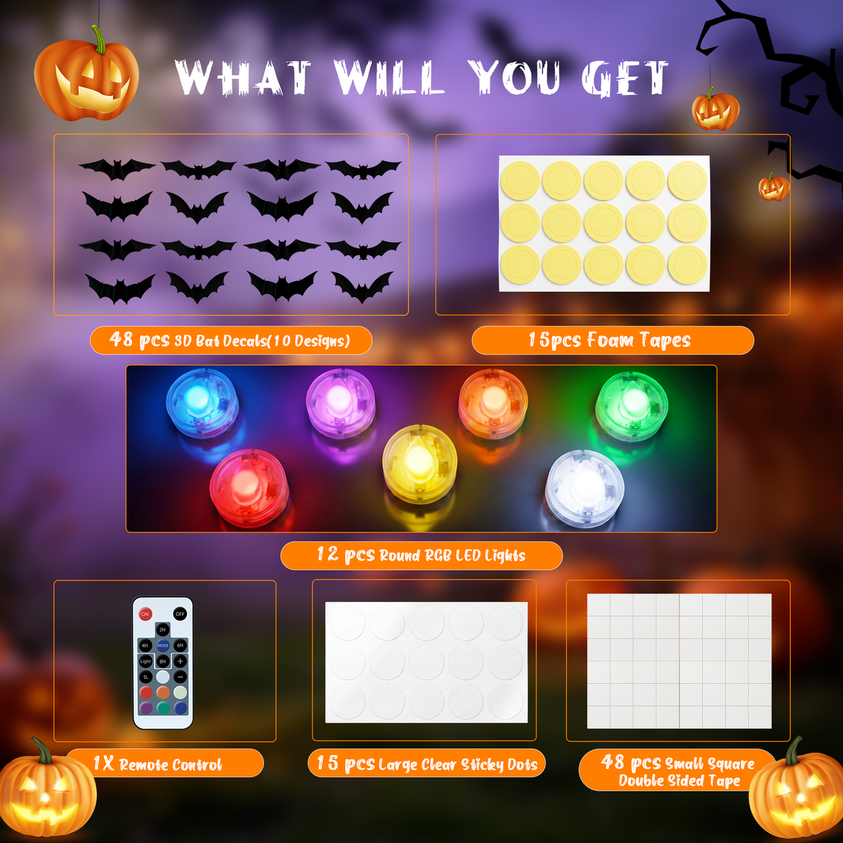 PChero 48Pcs Halloween Bats Wall Decor with 12 Color Changing Lights, 3D Light up Bats with Remote Timer, 10 Different S