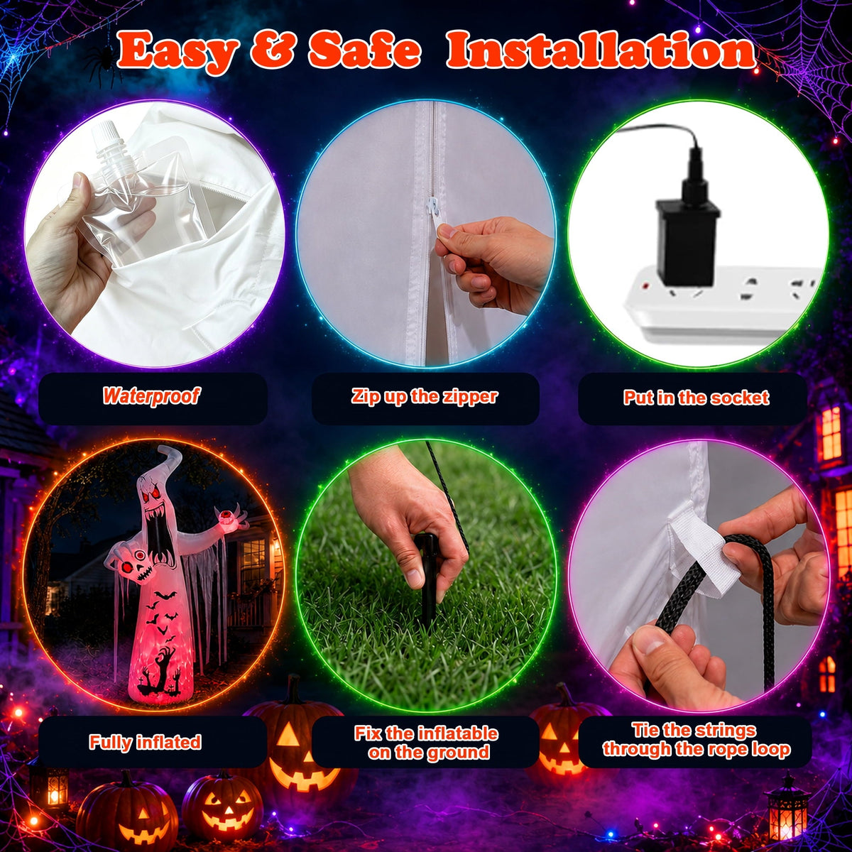 Faburo 12 ft Halloween Inflatable Ghost with Skull and Bleeding Eyeball, Outdoor Blow Up Yard Decoration for Party and G
