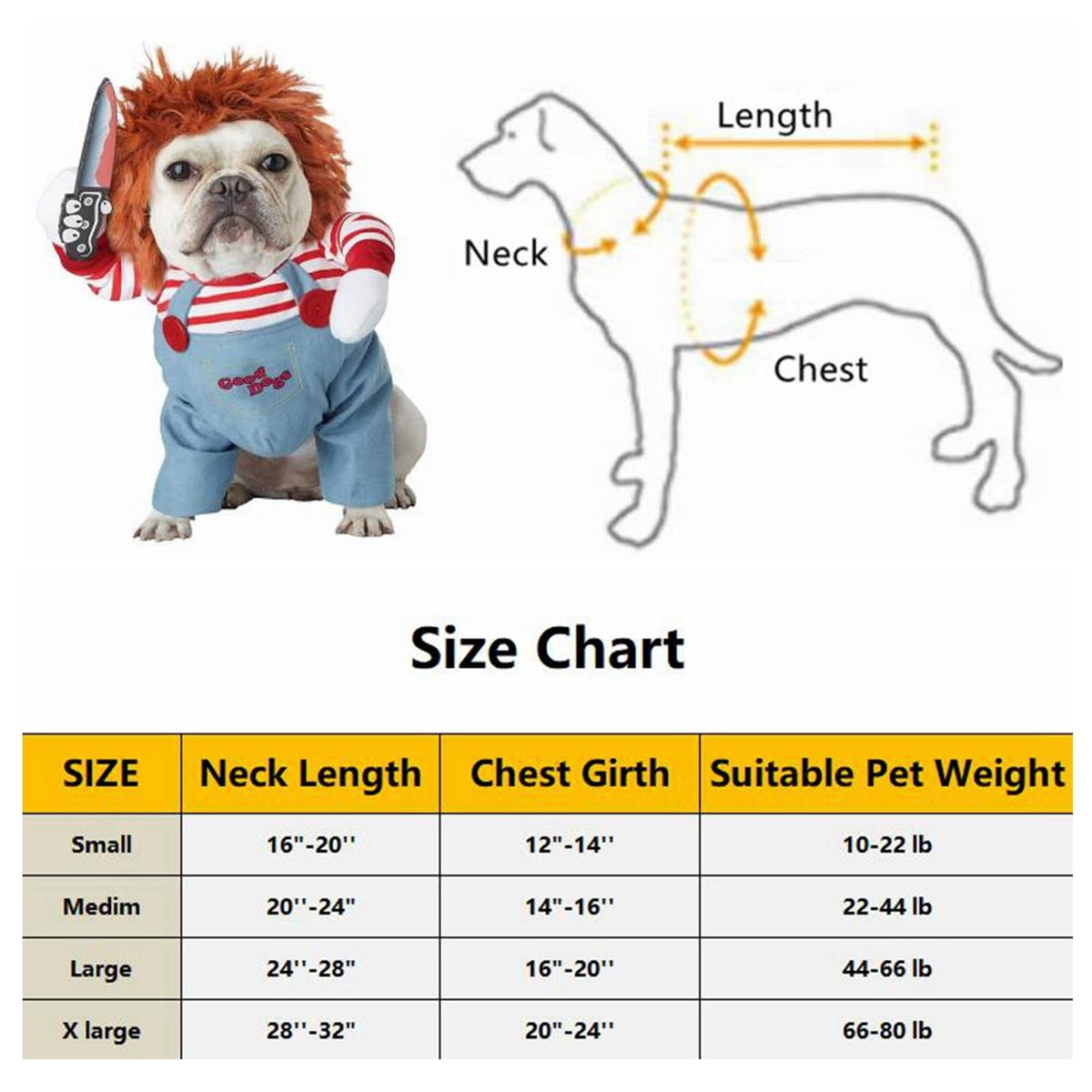 WILLED Halloween Deadly Dog Costume, Funny Pet Cosplay Christmas Outfit, Adjustable Party Dress Up Clothes for Small Med