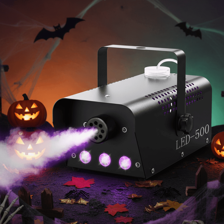 500W Fog Machine with RGB LED Lights, Remote Control, 3000CFM, 15 Lighting Effects for Wedding, DJ, Party, Concert, Hall