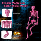 Costway 5.5 FT Poseable Halloween Skeleton Life-Size Decoration with Movable Joints Pink