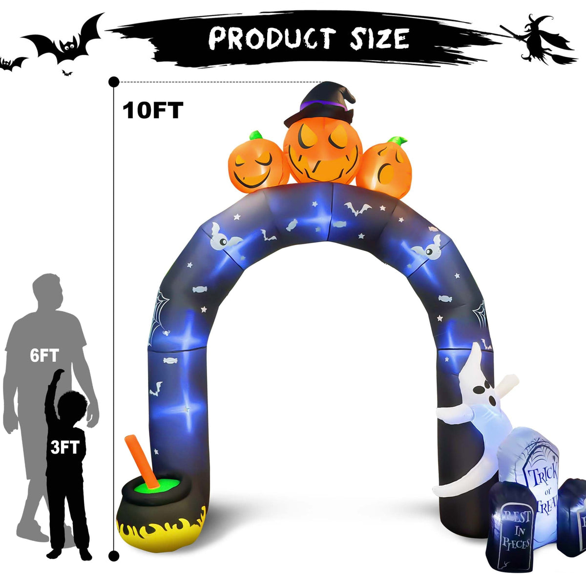 GVDV 10 FT Halloween Inflatables Archway Outdoor Decorations, Scary Halloween Arch Blow Up Yard Decorations for Front Ya