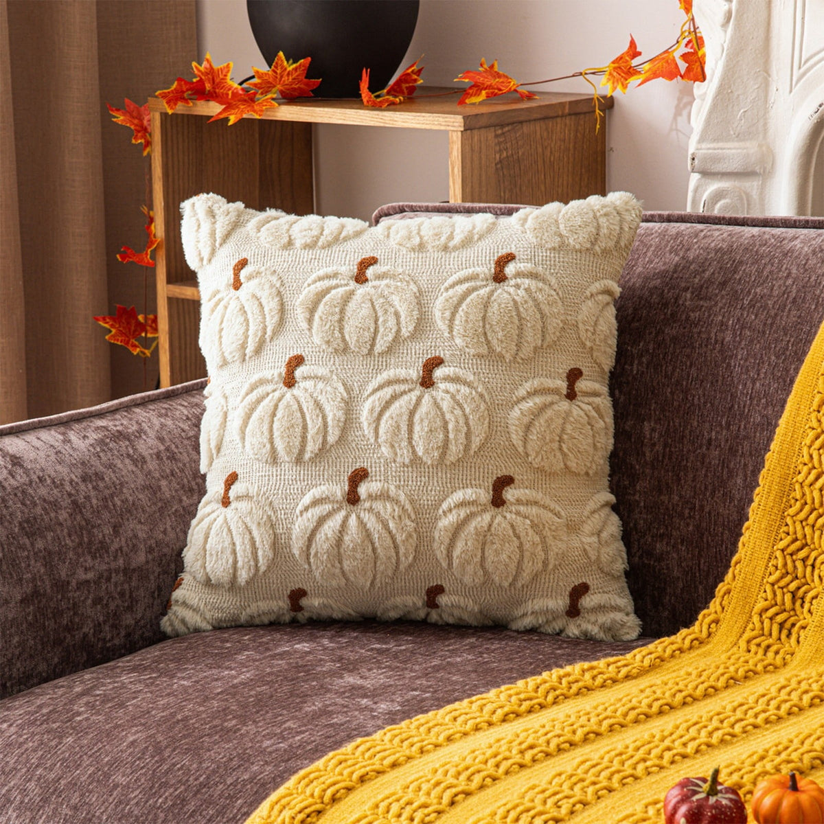 hociret Plush 3D Pumpkin Throw Pillows Covers - Fall/Halloween/Thanksgiving Decor, Cozy Textured Cushions for Couch/Bed,