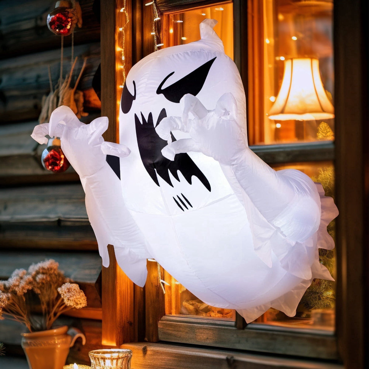 Joyfy 4.5 FT Halloween Inflatable Decorations Outdoor Scary Flying Ghost Broke Out from Window with Built-in LED Blow Up