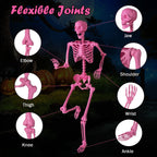 Costway 5.5 FT Poseable Halloween Skeleton Life-Size Decoration with Movable Joints Pink