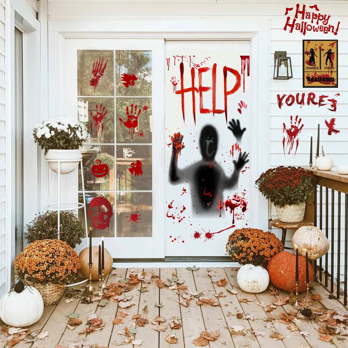 Toodour Halloween Bloody Window Clings Posters, Bloody Handprint Sticker Party Decoration for Haunted House Door Creepy