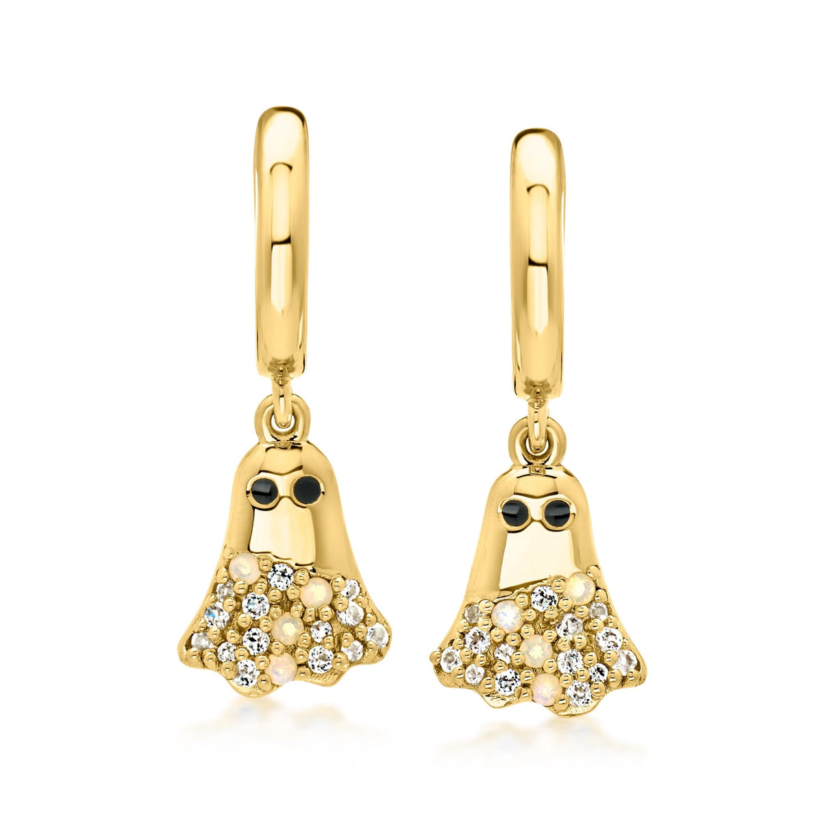 Ross-Simons Opal and .20 ct. t.w. White Topaz Ghost Drop Earrings With Black Enamel in 18kt Gold Over Sterling, Women's,