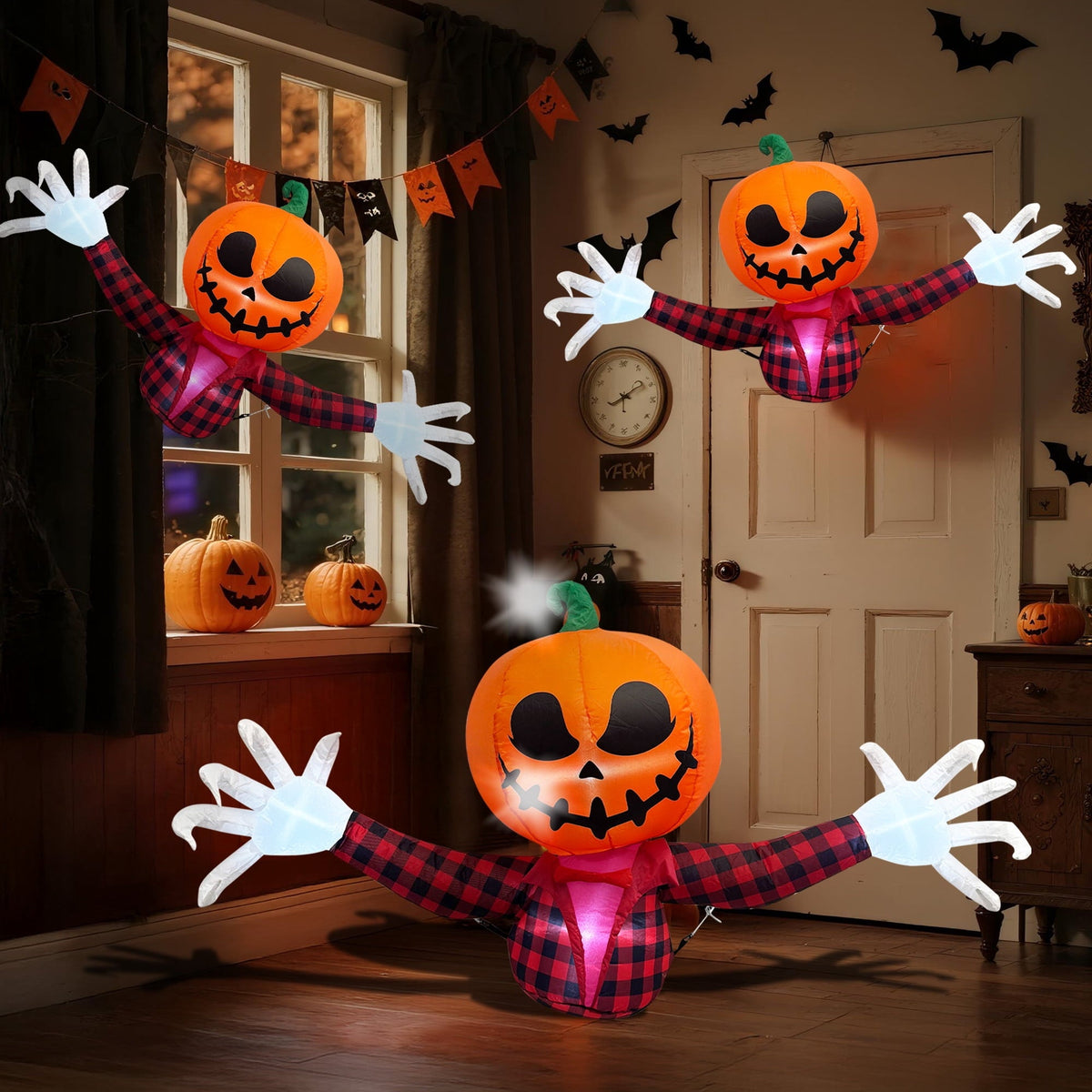 BeePrincess 5 FT Halloween Inflatable Pumpkin Ghost – Outdoor LED Blow-Up Decoration with Giant Arms, Light-Up Eyes, Wat