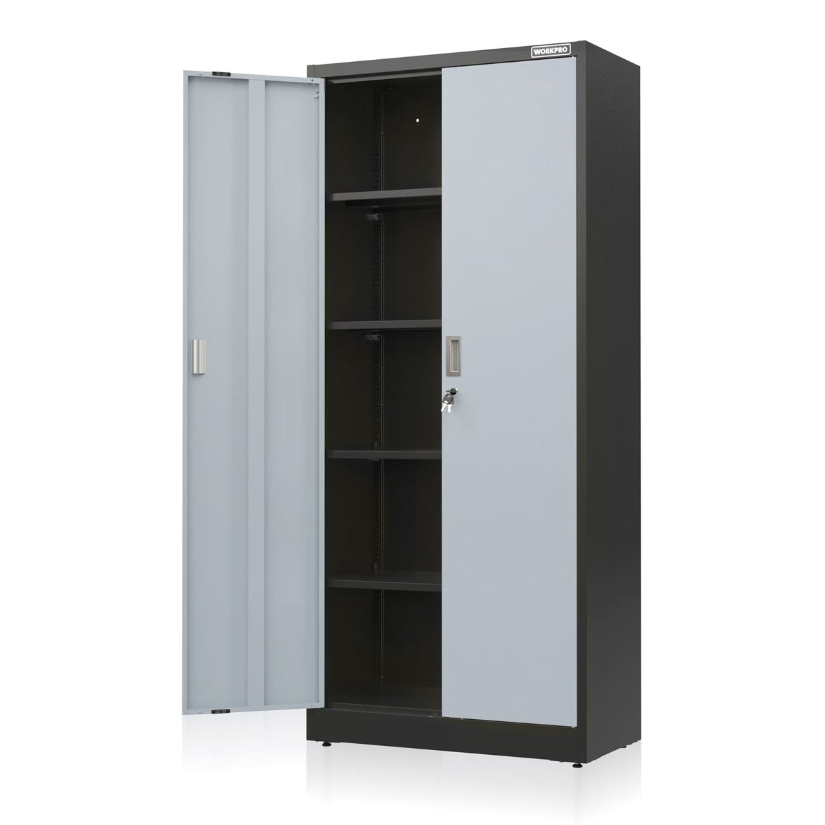 WORKPRO Metal Storage Cabinet With Locking Doors, Adjustable Shelves, Black, 71 Inches Tall - 31-1/2 x 15-3/4 Inch