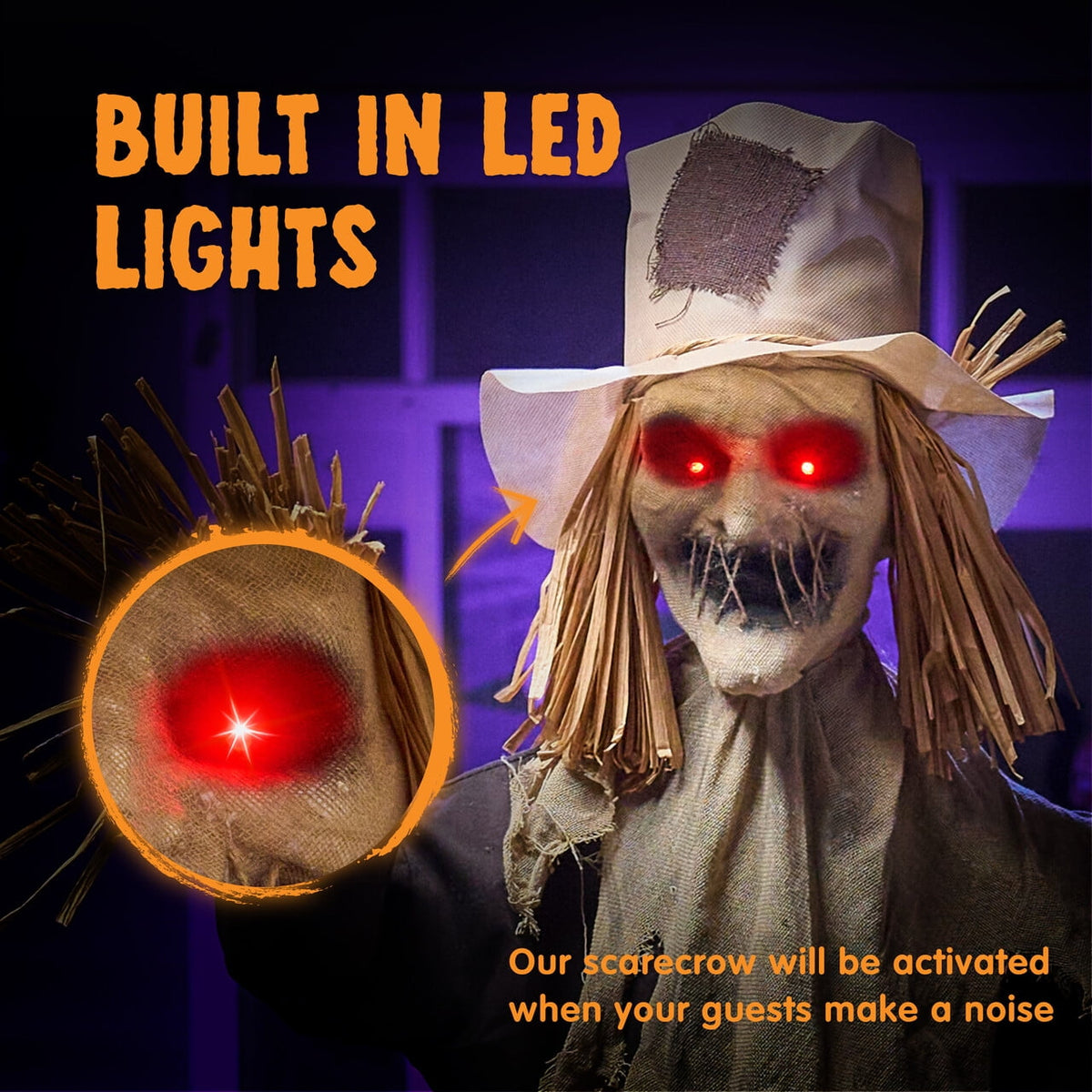 Joyfy Halloween Decorations Outdoor, Sound Activated with LED Eyes & Sound & Motion, Decor for Yard Farm Garden Indoor H